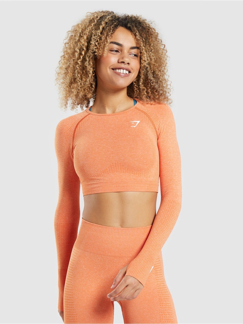 GymShark Vital Crop Top Apricot Orange Marl Long Sleeve Workout Gym Top Small